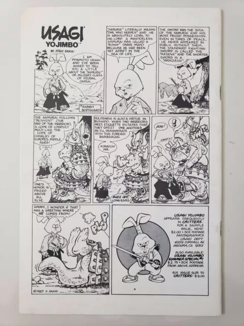 Zell Sworddancer #1 (1986) Thoughts & Images Early Usagi Yojimbo Back Cover! 2