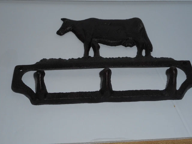Vintage Black Cow Key Holder Wall Mounted, 3 holders.  Nice Condition