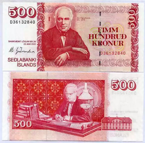 Iceland 500 Kronur 2001 (2013) P 58 ONE SIGN GUOMUNDSSON UNC