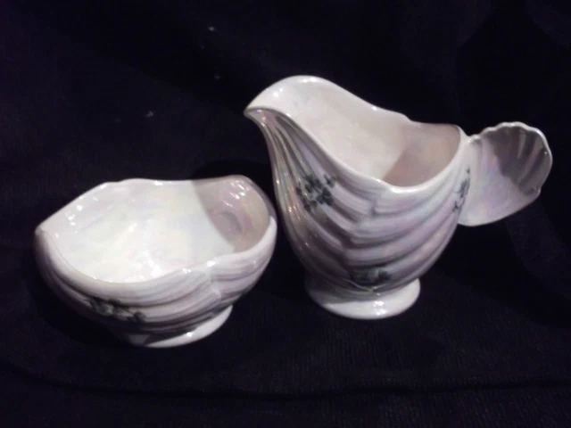 Gorgeous Vintage Royal Winton Lustre Cream & Sugar Shamrock Seashell Handle
