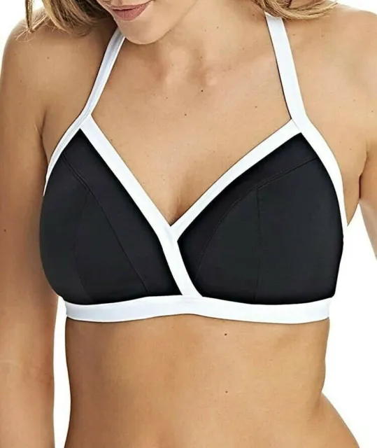 Freya Bikini Top Back To Black 32G Black White Padded Soft Triangle Halter 3704