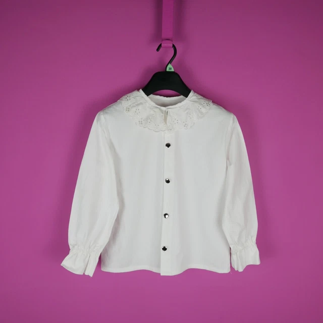Camicia camicetta VINTAGE ANNI '80 '90 bianco avorio ricamata prateria top RAGAZZE ETÀ 12 13