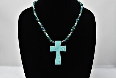 New Handmade Turquoise Agate Gemstone Beaded Cross Necklace