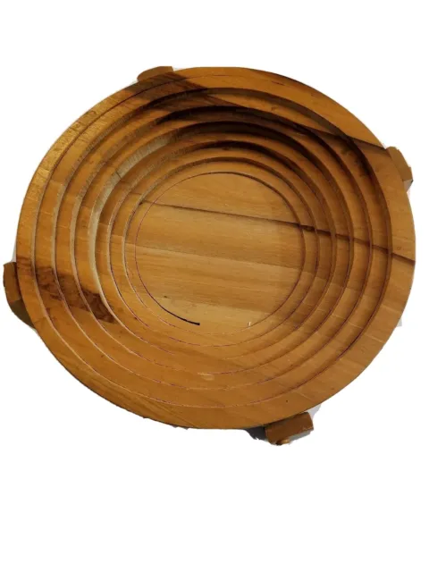 Folding Spiral Collapsible Wooden Basket Trivet Bowl Handmade VTG