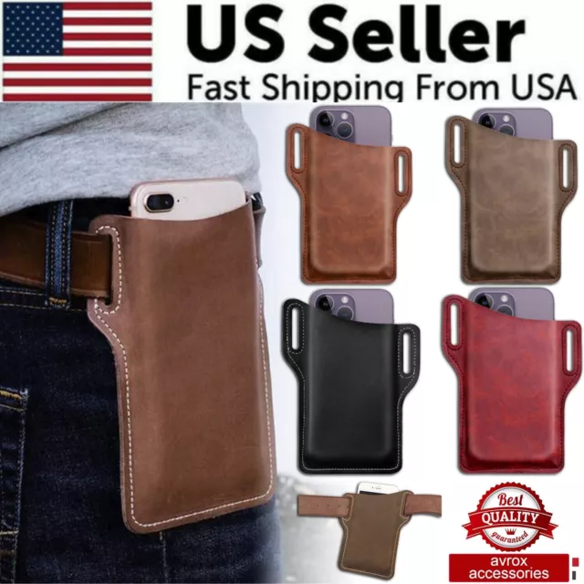 MEN PU CELL Phone Belt Pack Bag Loop Waist Holster Pouch Case Genuine ...