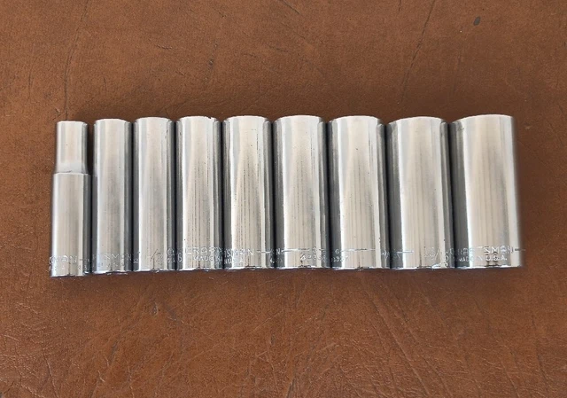 Vintage Craftsman 9 Piece 3/8" - 7/8" SAE 6PT Deep Well Socket Set  G Series USA