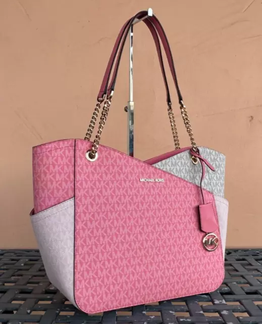 Michael Kors Jet Set Travel Large Chain Shoulder Tote Bag Mk Tea Rose Multi