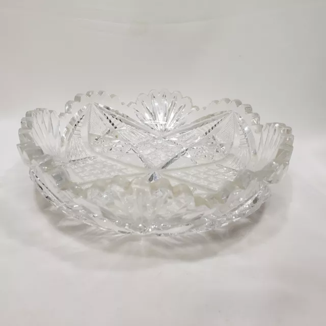 Clear Cut Glass Bowl Lead Crystal Sawtooth Edge American Brilliant Period