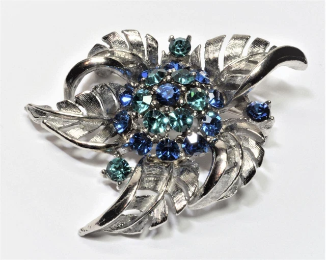 Broche Vintage Années 1930 En Argent 925 Avec Topazes Bleues - Occasion
