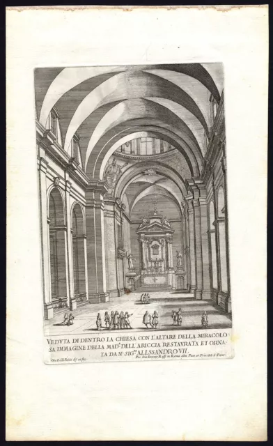 Antiker Druck-ROM-SANTA MARIA GALLORO-INNENRAUM-ALTAR-Rock-Rossi-1665