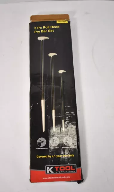 K Tool 3 Piece Roll Head Pry Bar Set KTI-71604 Lady Foot Tools Chrome Steel
