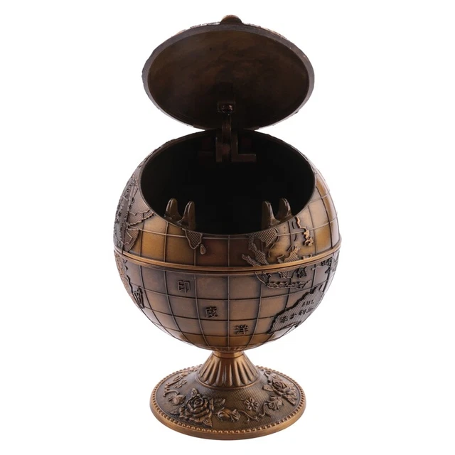 Posacenere Vintage nel Metallo con Coperchio Portacenere Europeo Retro Home J1U3