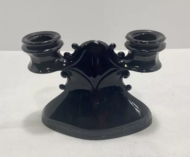 LE Smith Black Amethyst Double Candlestick Candelabra Candle Holder