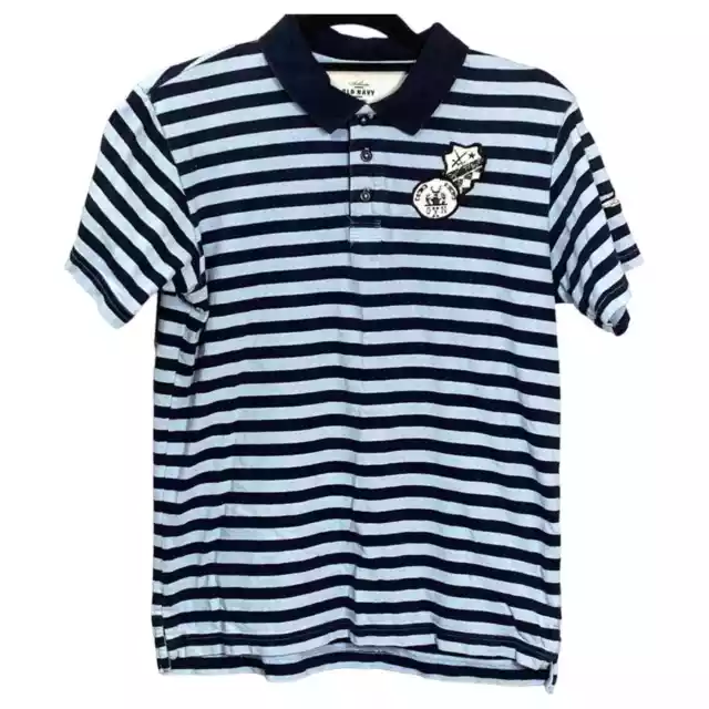 Old Navy Boys XL 14/16 Blue Striped Short Sleeve Polo Nautical Sailor