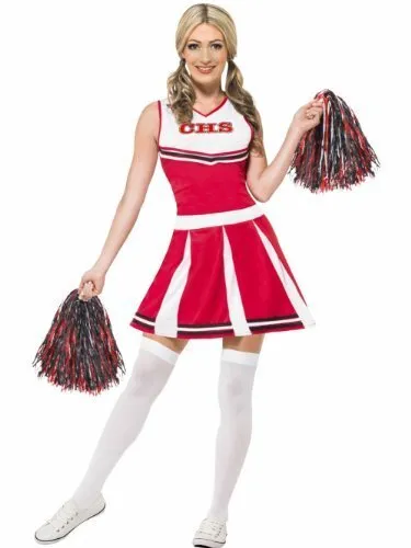 `Cheerleader Costume, Red, with Dress & Pom Poms -  (Size: Women's Costumes NEUF