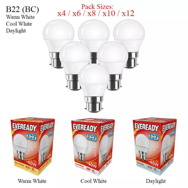 B22 LED 5.2W = 40W 35W Golf Round Globe Light Bulb Lamp Warm White Cool Daylight