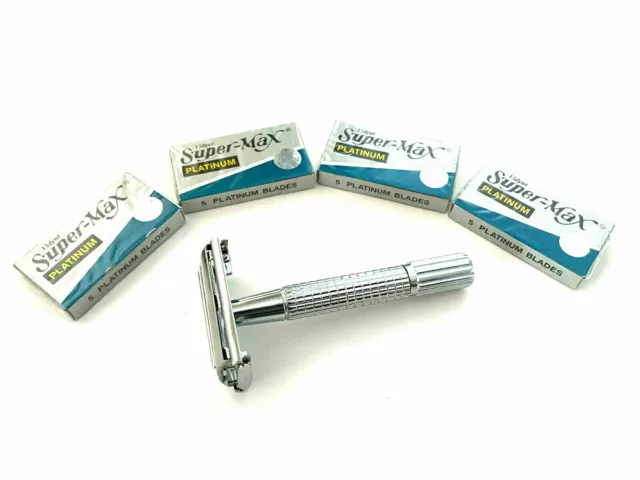 Men’s Traditional Butterfly Double Edge Chrome Safety Razor + 20 Blades