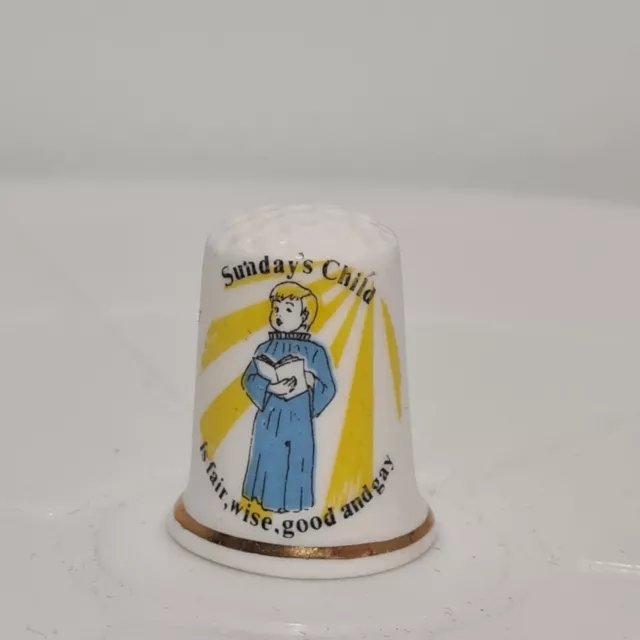 China Thimble Birchcroft Sunday's Child Vintage Fine Bone China Thimble VGC