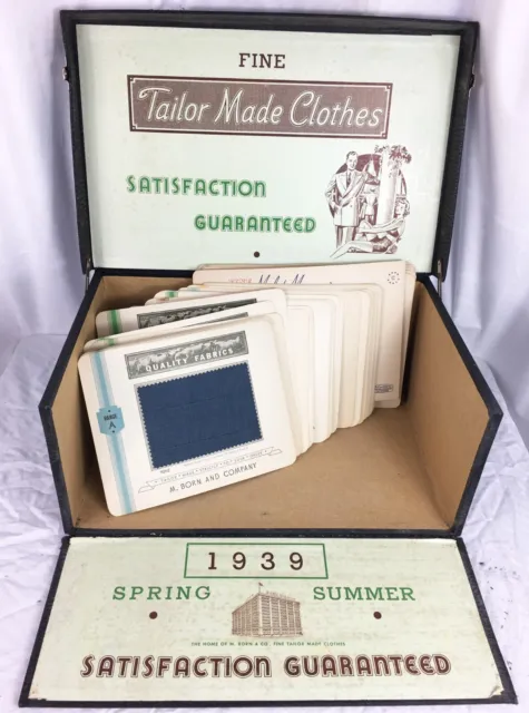 Vintage 1939 30s Salesmen Suitcase Made to Order Suits 56 Count Fabric Swatch