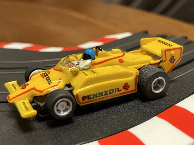 Tyco 440-X2 Narrow Chassis #4 Indy Car Yellow Pennzoil Slot Car Ho