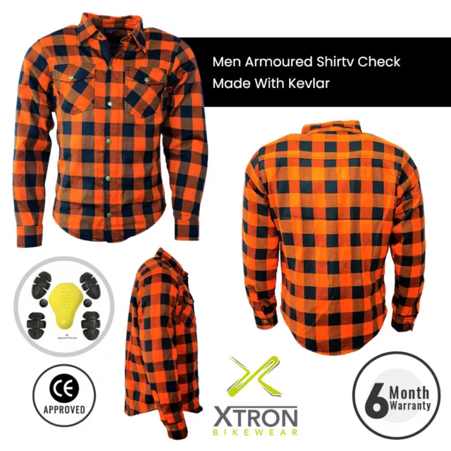 Motorrad Motorrad Shirt kariert hergestellt mit Kevlar Herren gepanzert orange lässig