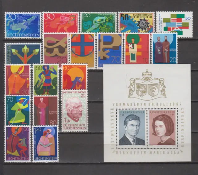 Liechtenstein 1967 Année Complet Neuf Sans Charnière MNH 19 Timbres + 1 Feuille