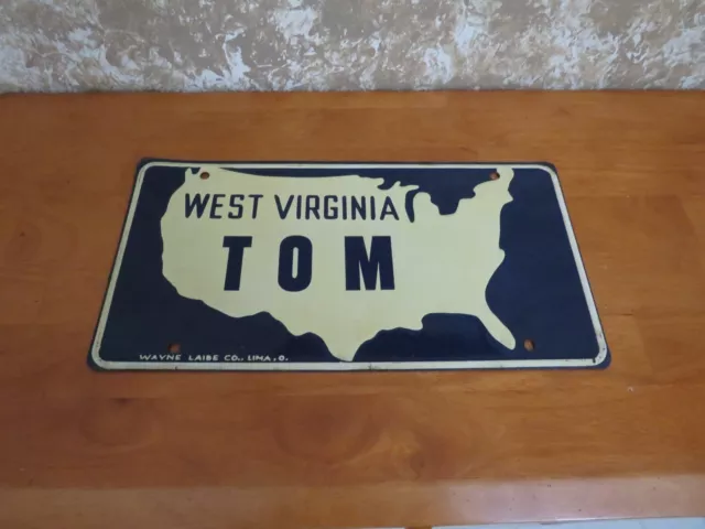 Vintage US West Virginia Tom Booster License Plate