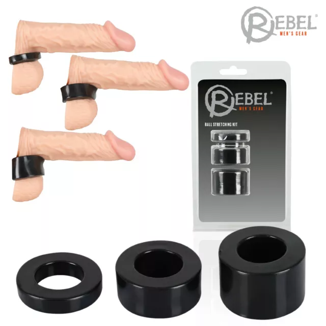 Rebel Ball Stretching Kit Penis Testicles Ring 3 Anello Pene Silicone Set Toy