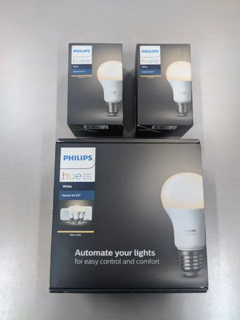 Philips Hue Starter Kit E27 White (3X Lampadine + Bridge + Switch) + 2X E27