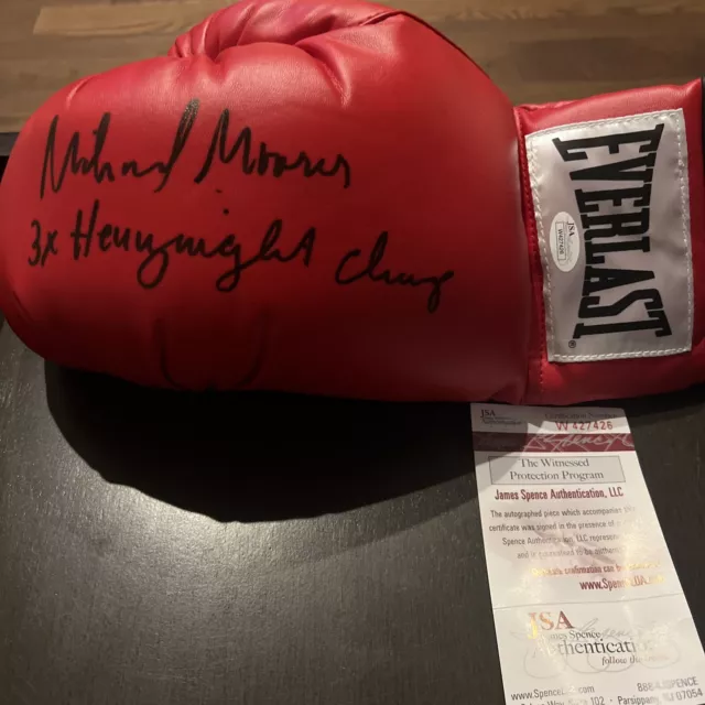 MICHAEL MOORER 3XWORLD BOXING CHAMPION AUTOGRAPH INSCRIBED GLOVE COA JSA Signed