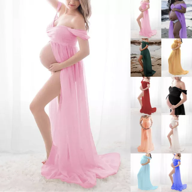 Sexy Damen Fotoshooting Umstandsmode Schwangerschaftskleid Schwangere Maxikleid