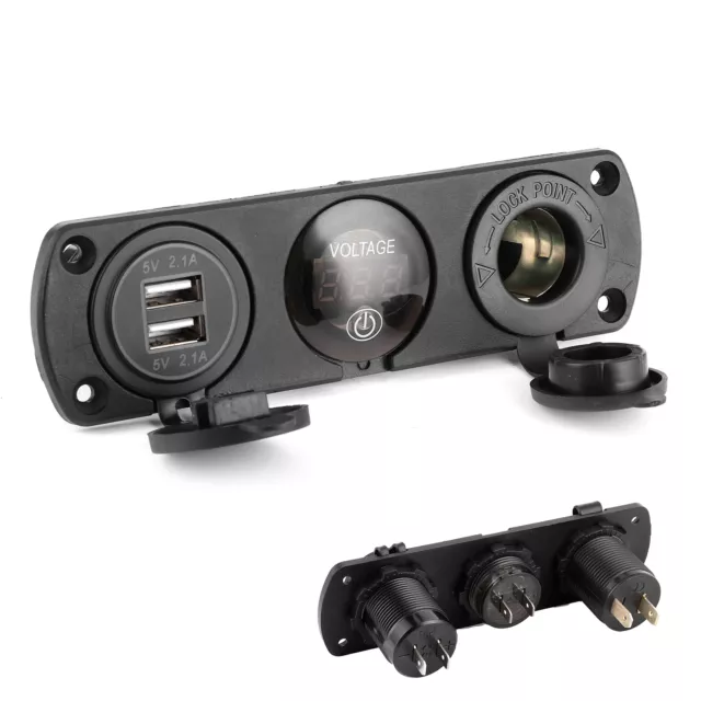 Panneau De Commutation à 3 Trous Double USB LED Voltmètre Numérique Chargeur