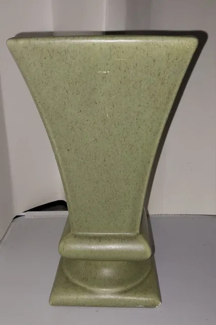 Vintage Haeger Pottery Green Pedestal Vase 9x4"  Square
