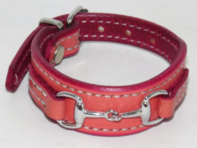 Amish Handmade Leather Pink Red Horse Snaffle Bit Equestrian Bracelet USA
