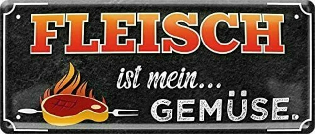 BLECHSCHILD GRILL SPRUCH “Fleisch ist mein Gemüse“ Deko Geschenk Küche