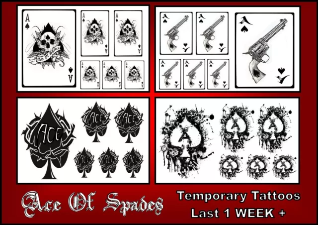 ACE OF SPADES black X6 TATTOOS temporary  waterproof  tattoo 1WEEK+ goth gangsta