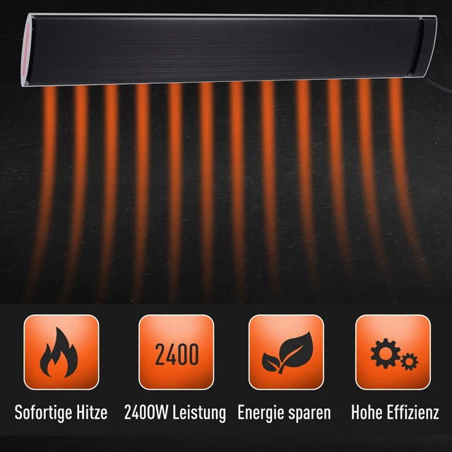 Outdoor-Heizung 2400 W Heizstrahler Heizgerät Wandmontage Garten Terrasse Alu 5