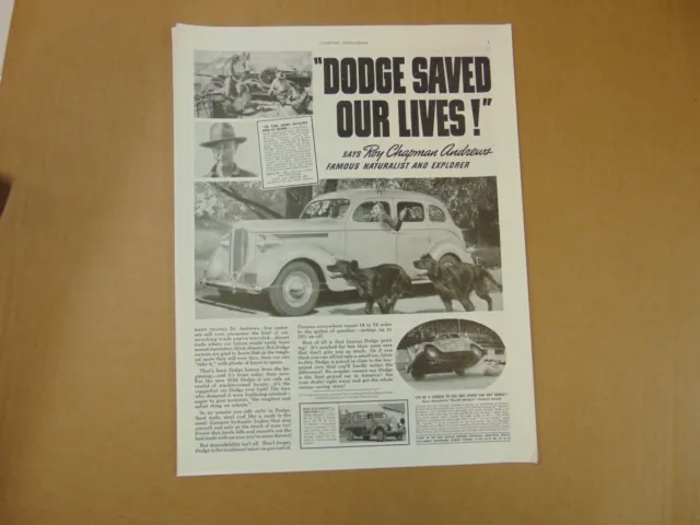 1938 DODGE SAVED OUR LIVES! Car Dogs Stock Car art print ad