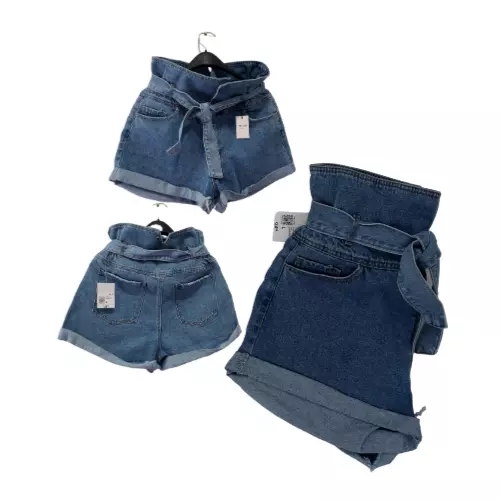 Women's Belted Foldover Paperbag Denim Shorts (Size Large)