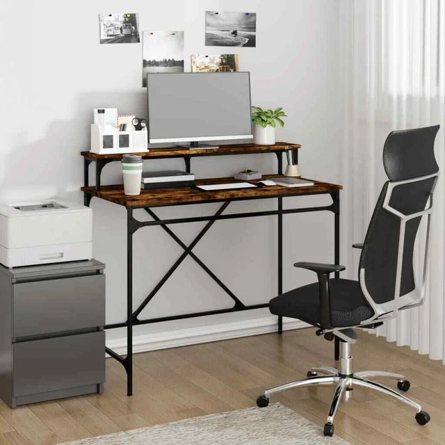 CIADAZ Schreibtisch Räuchereiche 100x50x90  Holzwerkstoff und Eisen, Pc P3K1