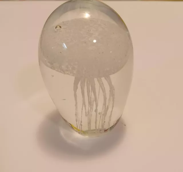 Vintage Art Glass Glow In Dark Jellyfish Paperweight Hand Blown