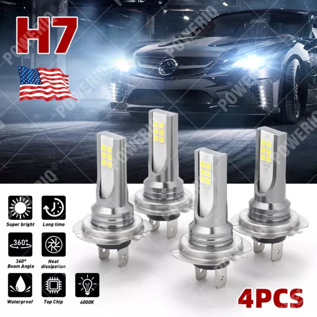 4x H7 LED Headlight Bulb Kit High Low Beam 220W 60000LM Super Bright 6000K White