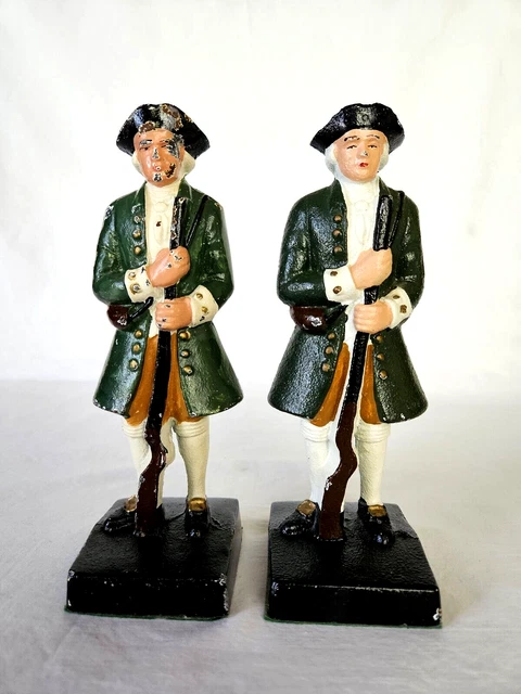 Vtg PAIR Cast Iron Soldier Book Ends Door Stopper Revolutionary War -HEAVY 112oz
