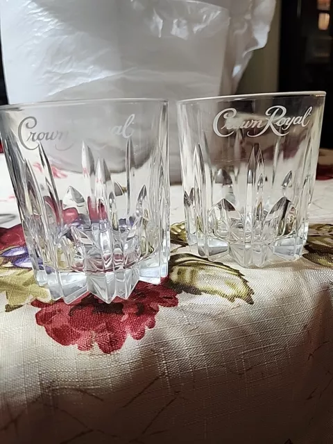 (SET OF 2) Crown Royal Diamond Cut Embosed *MADE IN ITALY* Whiskey Rocks Glasses