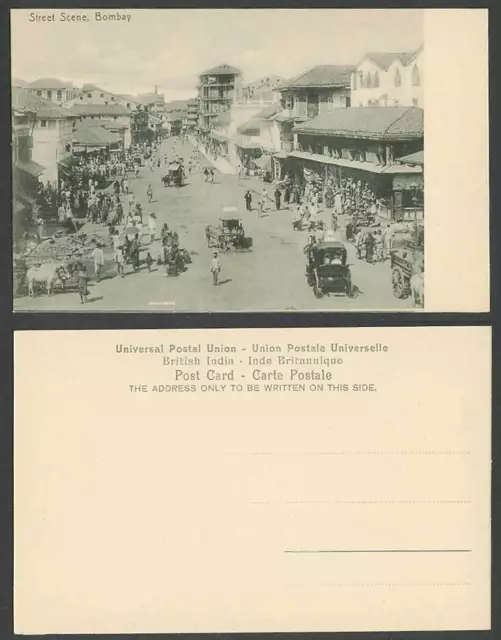 India Old Postcard Bombay, Native Street Scene, Cattle Bullock Cart, Ethnic Life
