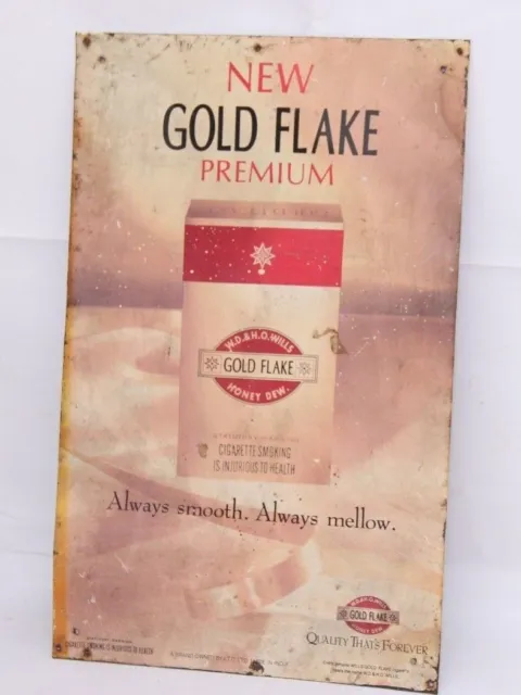 Old Vintage Premium Gold Flake Filter Cigarettes Adv. Litho Tin Sign T3