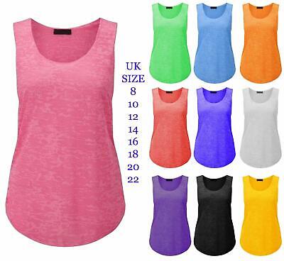 Womens Burn Out Gym Racer Vest Ladies Casual Neon Loose Tank Top Plus Size 8-26