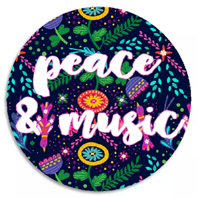 Peace and Music - Circle Sticker Decal 3 Inch - Festival Vibes Love