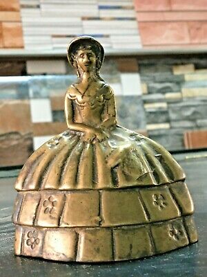 Vintage Old Hand Carved Lady Figure Rare Brass Bell Beautiful Sound Home Decor