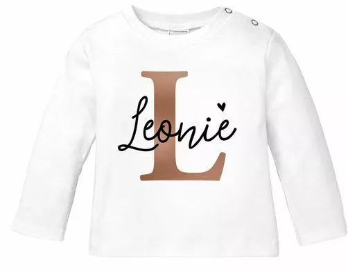 Baby Langarmshirt mit Namen personalisiert Herz Initiale Anfangsbuchstabe